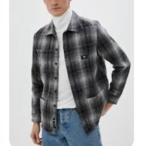 VANS Off the Wall Heavy Flannel Shirt Jacket (shacket) Gray Black Plaid Mens L